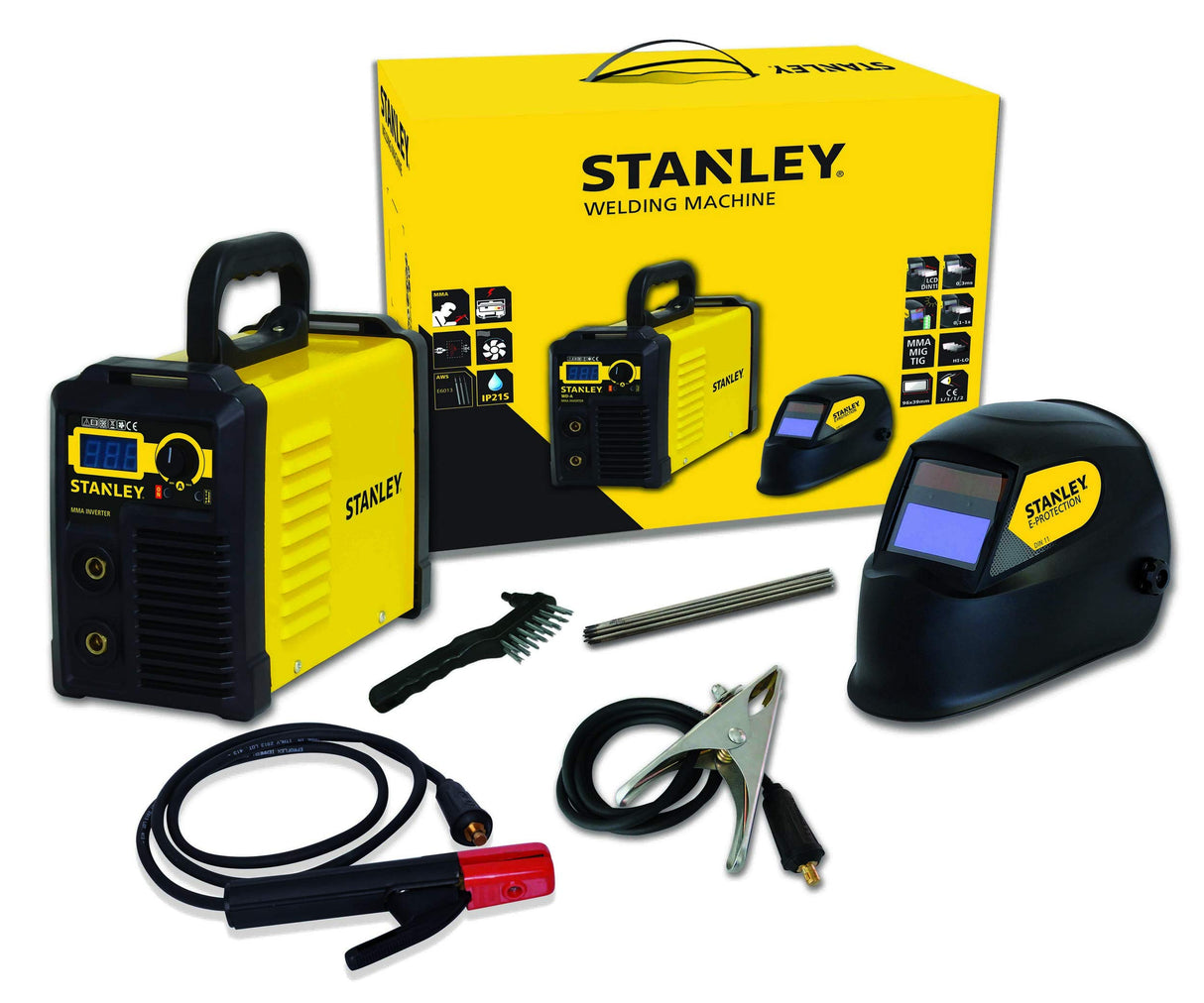 Stanley 460960 First 160 Kit soldador MMA Electrodos Inverter 160A Max con capucha LCD