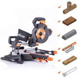 Evolution Power Tools - R210SMS-300+ Ingletadora deslizante multimaterial de 210 mm (230 V), con paquete plus, Corta acero dulce, aluminio, plástico, madera con clavos incrustados