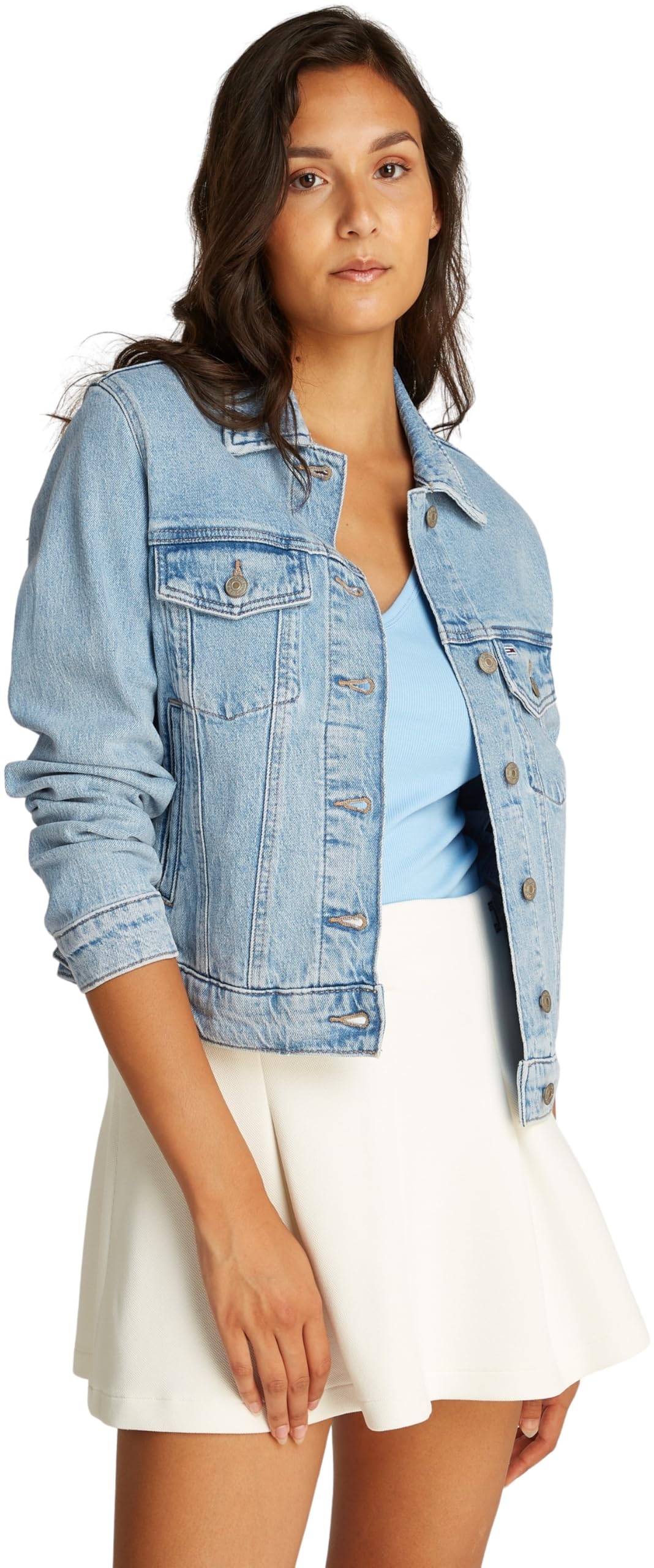 Tommy Jeans Cazadora vaquera Mujer Classic Trucker Regular Fit, Azul (Denim Light), M
