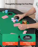 VEVOR Mesa de Póker Plegable, Mesa de Casino Plegable para Ocho Jugadores con Rieles Acolchados y Portavasos, con Patas de Fieltro y Metal, para Texas Hold'em y Blackjack, 1260 x 1260 x 750 mm
