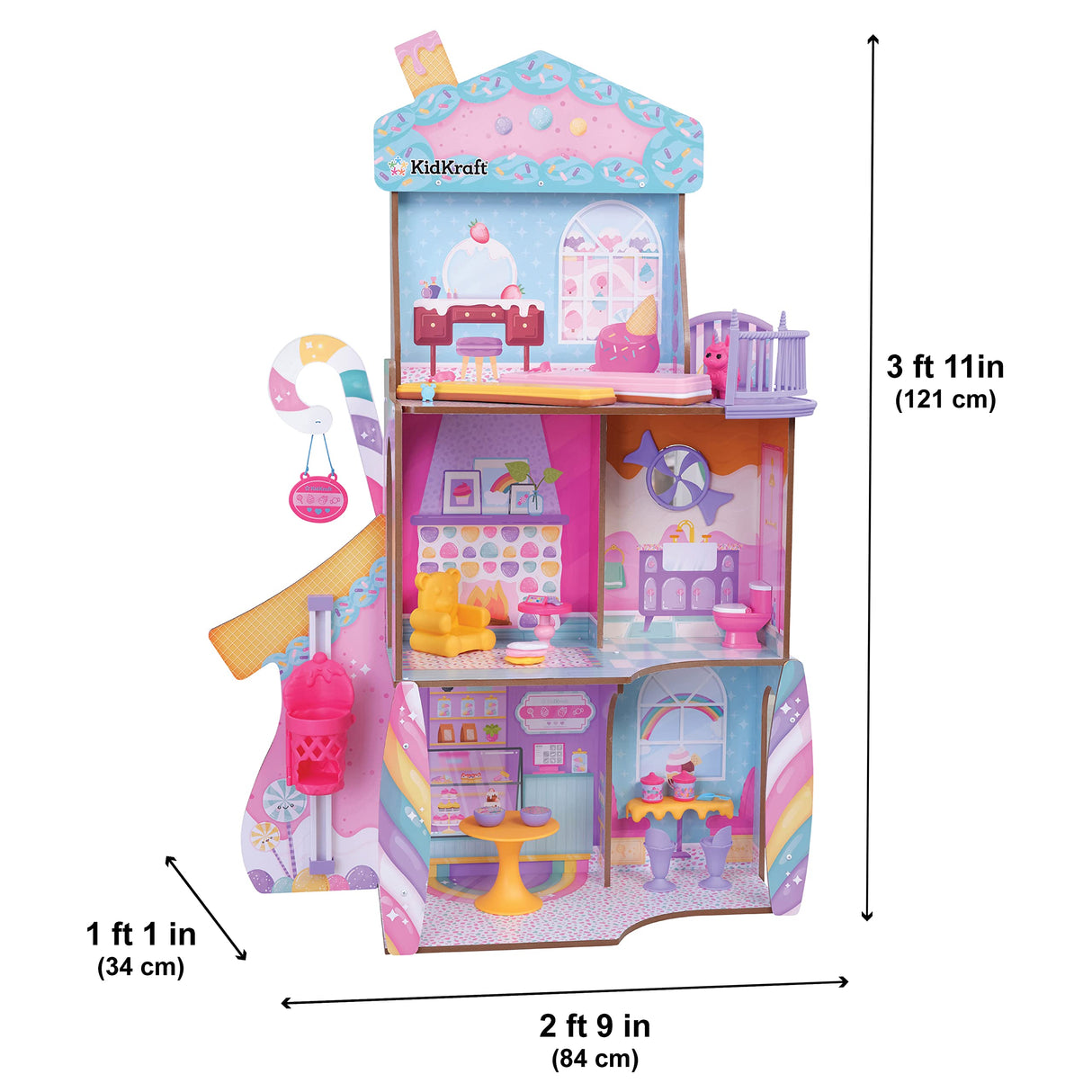 KidKraft Casa de Muñecas de Madera Castillo de Caramelo con Muebles y Accesorios, Casita con Figura de Lama Unicornio, para muñecas de 30 cm, Juguetes niños y niñas 3+ años (20242)