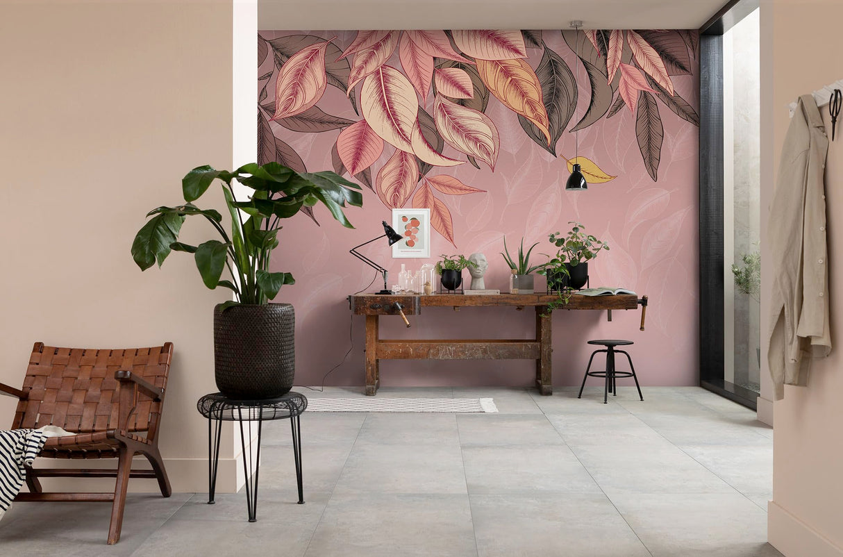 Komar Papel pintado fotográfico no tejido, hojas caídas, tamaño 350 x 250 cm, decoración de pared, salón, dormitorio, oficina