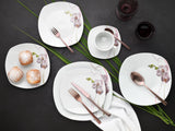 CreaTable, 24026, Serie Square Orchidee, 30-teiliges Geschirrset für 6 Personen, Kombiservice aus Porzellan, spülmaschinen- und mikrowellengeeignet, Qualitätsproduktion