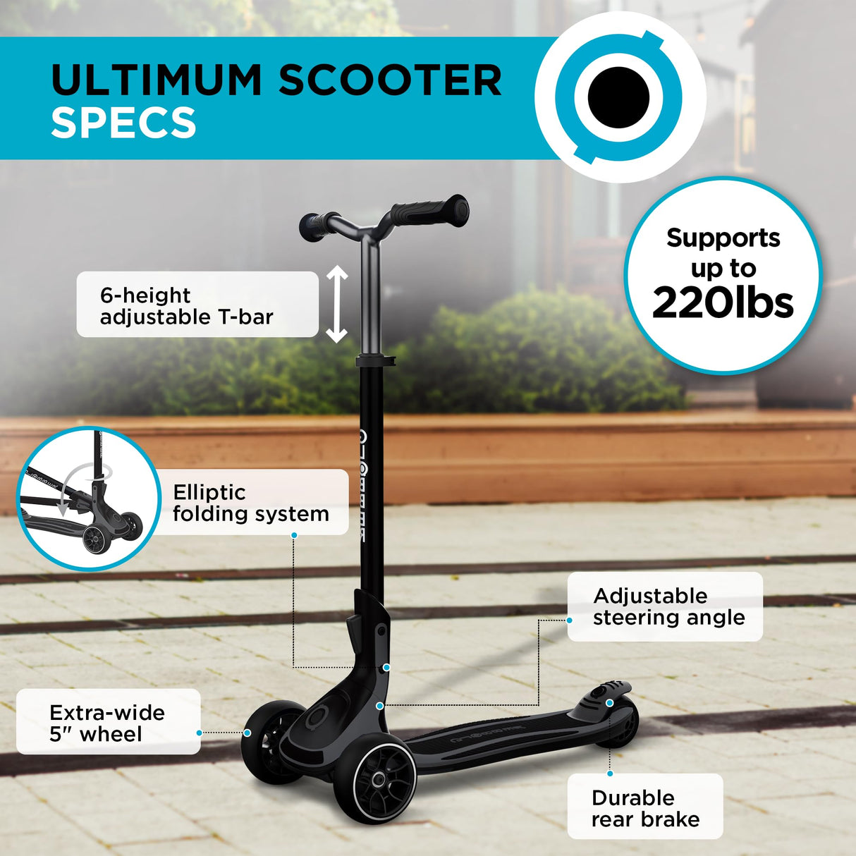 Globber - ULTIMUM - Patinete plegable de 3 ruedas para niños, adolescentes y adultos , Gris carbón