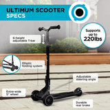 Globber - ULTIMUM - Patinete plegable de 3 ruedas para niños, adolescentes y adultos , Gris carbón
