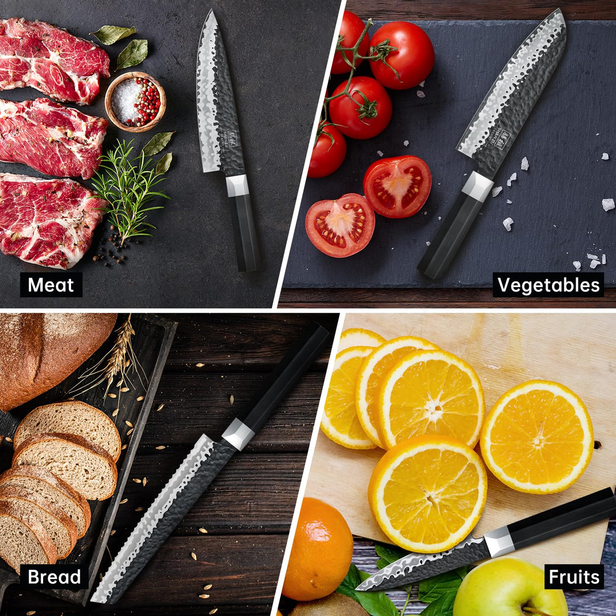 SHAN ZU 7 Piezas Juego de Cuchillos de Cocina con Bloque, Set de Cuchillos Afilados en Acero 9Cr18MOV de 7 Capas, Cuchillo Japonés Forjado a Mano, Bloque de Cuchillo de Chef, Mango G10 - TAKUMI Series
