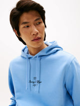 Tommy Hilfiger Hoodie Hombre Flag Script con Capucha, Azul (Cloudy Blue), M
