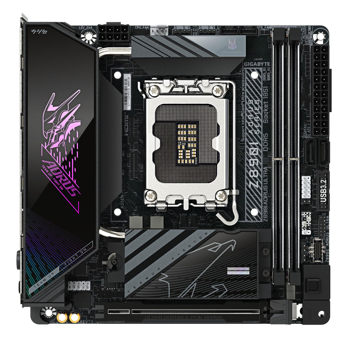 GIGABYTE Placa Base Z890I AORUS Ultra - Compatible con procesadores Intel Core Ultra (Serie 2), 8+1+2 Fases VRM, hasta 8800MHz DDR5 (OC), 1xPCIe 5.0 + 1xPCIe 4.0, Wi-Fi 7, LAN 2.5GbE, Thunderbolt 4