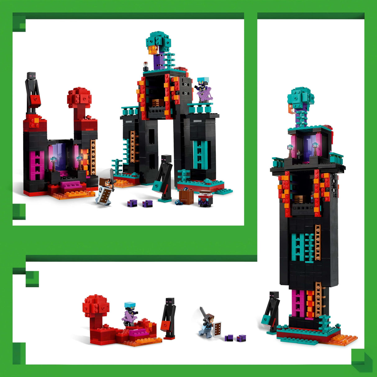 LEGO Minecraft 2 en 1 La Torre del Enderman - Juguete Modular Convertible en 2 Fortalezas - Figuras de Endermans, Endermitas y Portal de Inframundo - Regalo Gamer para Niños y Niñas de 9+ Años 21279
