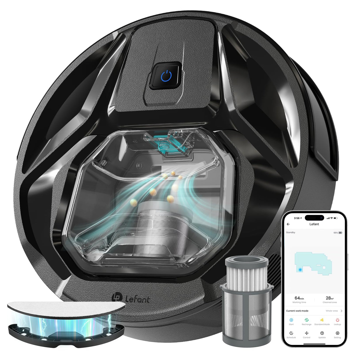 LEFANT M320 Robot 3-en-1, Aspira 6000Pa y Friega, Navegación Precisa, 800ml Tanque, 210min, WiFi/App, Ideal para Mascotas