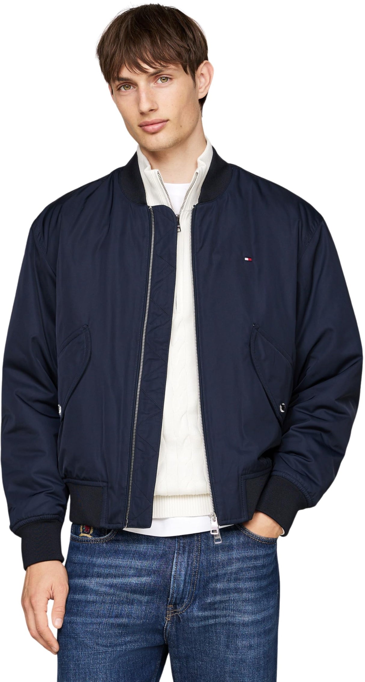 Tommy Hilfiger Cazadora Bomber Hombre Authentic Bomber con Cremallera, Azul (Desert Sky), M