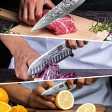SHAN ZU 3 Piezas Juego de Cuchillo de Cocina Damasco, Set Cuchillo de Cocina Japones de Acero Damasco de 67 Capas, Cuchillo de Chef Cuchillo Santoku Cuchillo Pelador - PRO Series