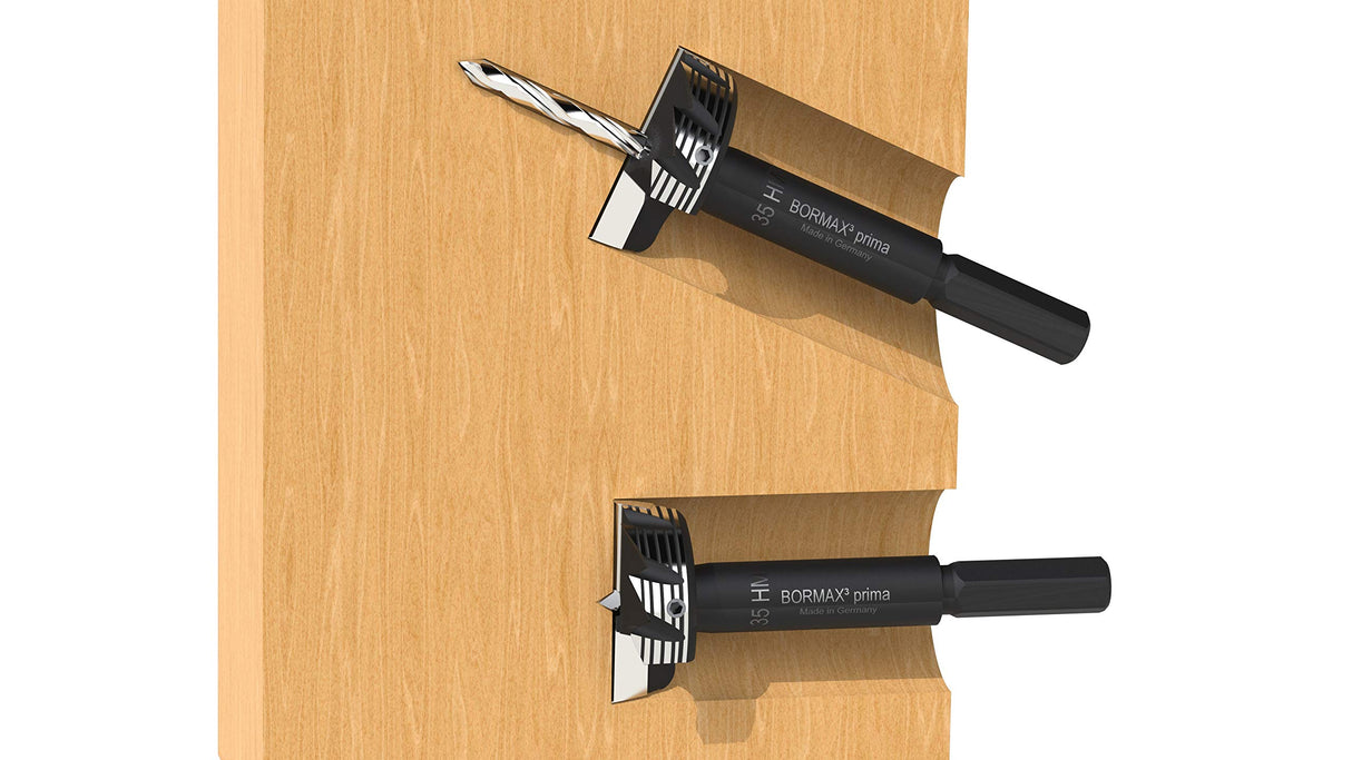 Famag Bormax HM prima 1664508 - Juego de brocas (8 unidades, diámetro de 15-50 mm, incluye punta centradora y taladro previo, para todos los materiales de madera, con caja de madera), color gris