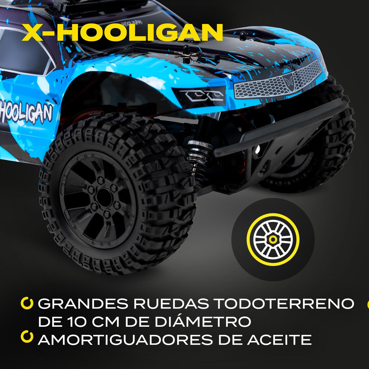 Overmax X-Hooligan Gran Coche de Control Remoto Rápido Escala 1:10 Velocidad 35 km/h Alcance 100 Metros 4x4 Drive 40 Minutos Conducción Diversión Iluminación LED