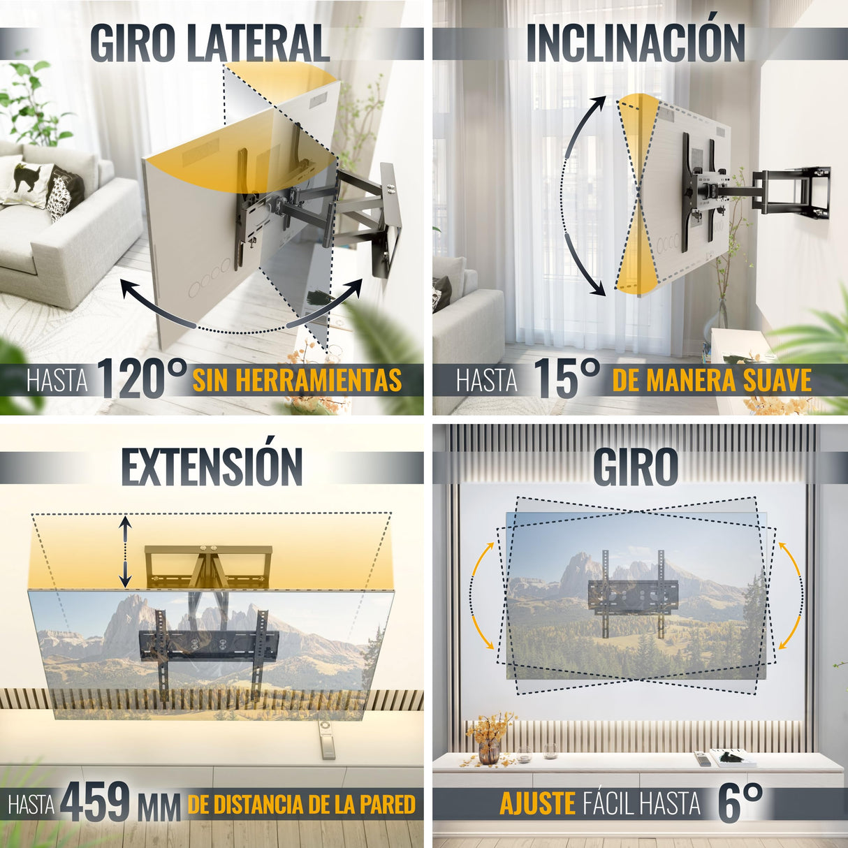 RICOO Soporte TV Pared Giratorio Inclinable Televisión 30-65" (76-165cm) R08 Brazo articulado Televisor LED/LCD/Curvo VESA 200x200-400x400