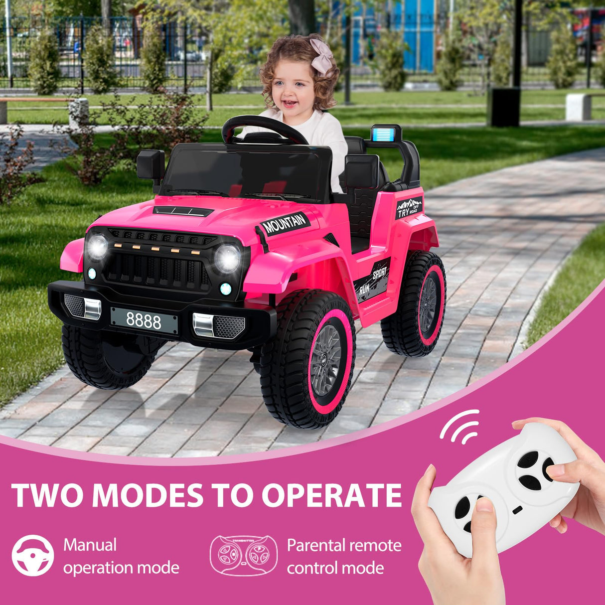 Coche eléctrico para niños de 12 V, Coche Infantil con Mando a Distancia de 2,4 G, Coche eléctrico con Bluetooth, música, claxon y Faros, 3-6,5 km/h, vehículo Infantil eléctrico para niños de 3 a 8