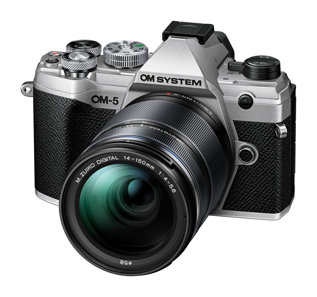 OM SYSTEM OM-5 Cámara con Sistema Micro Four Thirds con Objetivo M.Zuiko Digital 14-150mm F4-5.6 II, Sensor Live Mos de 20 MP, Estabilización de Imagen Mejorada de 5 Ejes, IP53, Plata/Negro