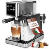 ProfiCook® cafetera espresso 2en1 para café en polvo y cápsulas compatibles Nespresso - máquina portafiltro 20 bar - con sistema de leche para latte y cappuccino- portafiltro para espresso- PC-ES 1266