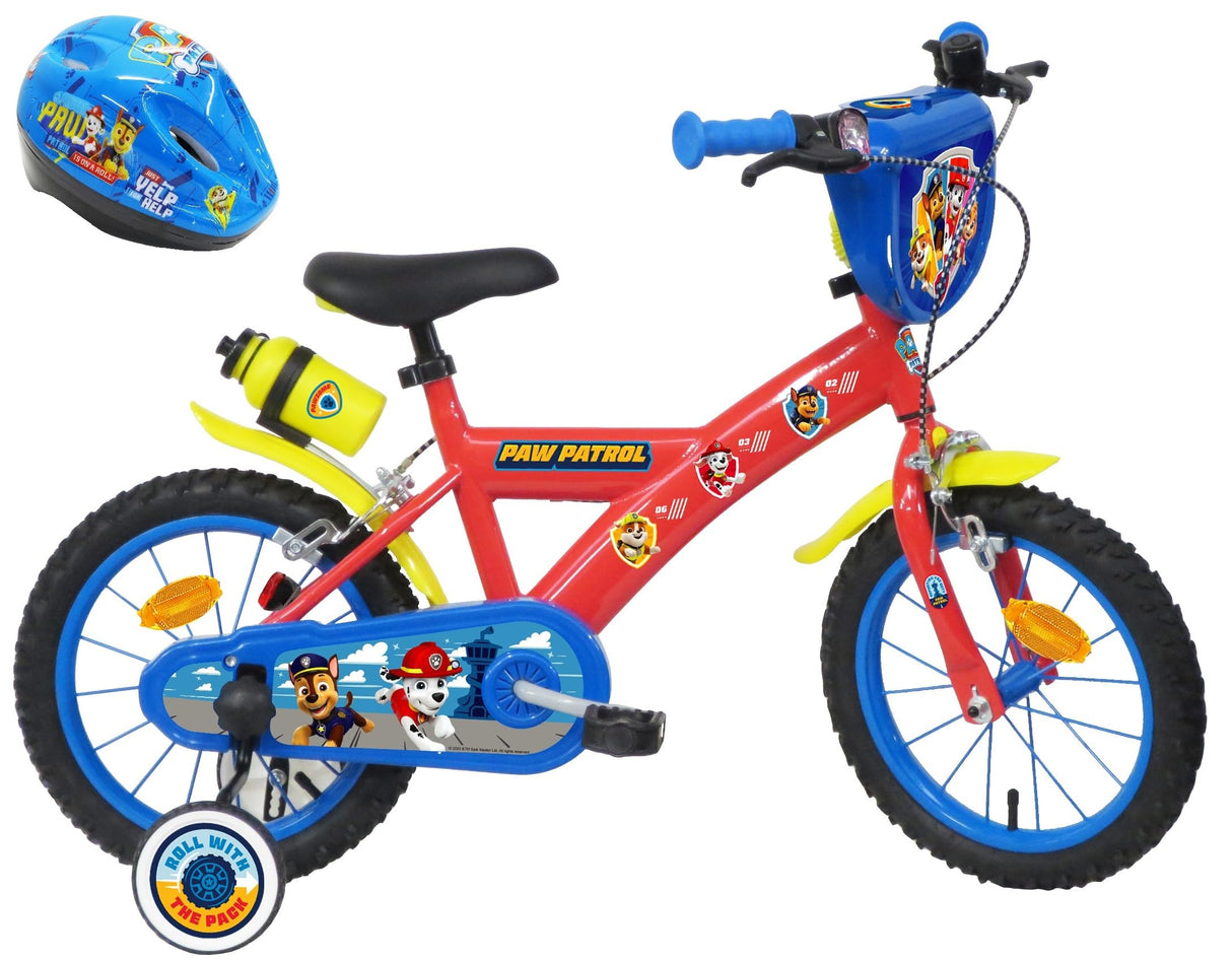 Bicicleta Atlas Bicicleta Niño 14' Paw Patrol Equipada con 2 Frenos, Placa Delantera Decorativa, Bidón Trasero y Casco Pat Patrulla Incluido Niño, Rojo, 14