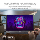 ASUS ZenScreen MB165B Monitor Portátil USB, 15,6", HD (1366 x 768), Marco Fino, Alimentación USB, Antirreflejos, 220cd/㎡, Negro