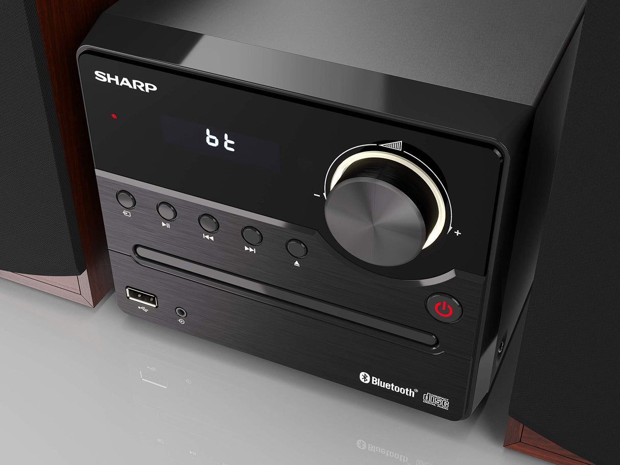 Sharp XL-B512(BR) Microcadena Sound System Estereo con Radio FM, Bluetooth v5.0, CD-MP3, reproducción USB, Altavoces de Madera y 45W Color Marron