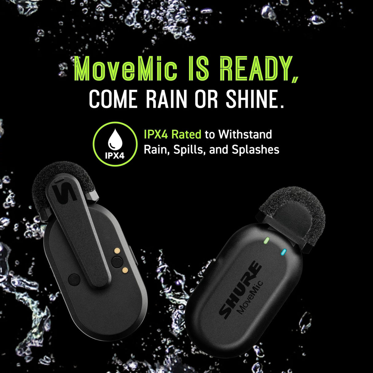Shure MoveMic One - Pro Direct to Phone Micrófono inalámbrico Lavalier para iPhone y Android, Bluetooth Mini Mic, Carga de 24 horas, Configuración rápida, IPX4, Compact & Portable Clip Lav (MV-ONE-Z6)