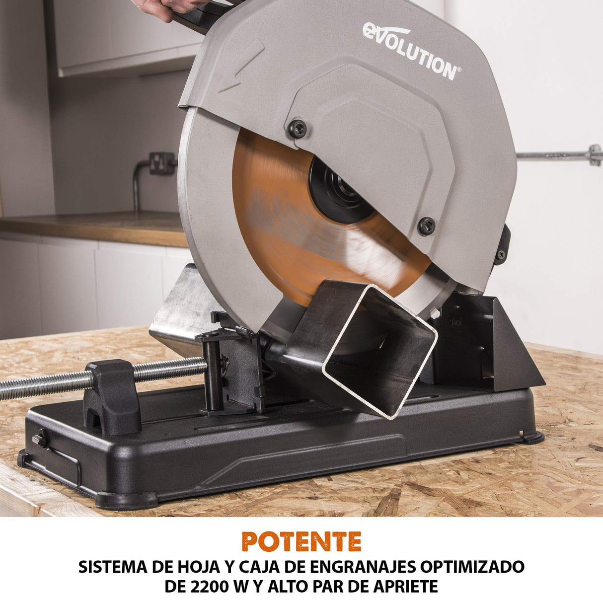 Evolution Power Tools - R355CPS Sierra tronzadora multimaterial, Corta acero dulce, aluminio, plástico, incluso madera con clavos incrustados, 355 mm