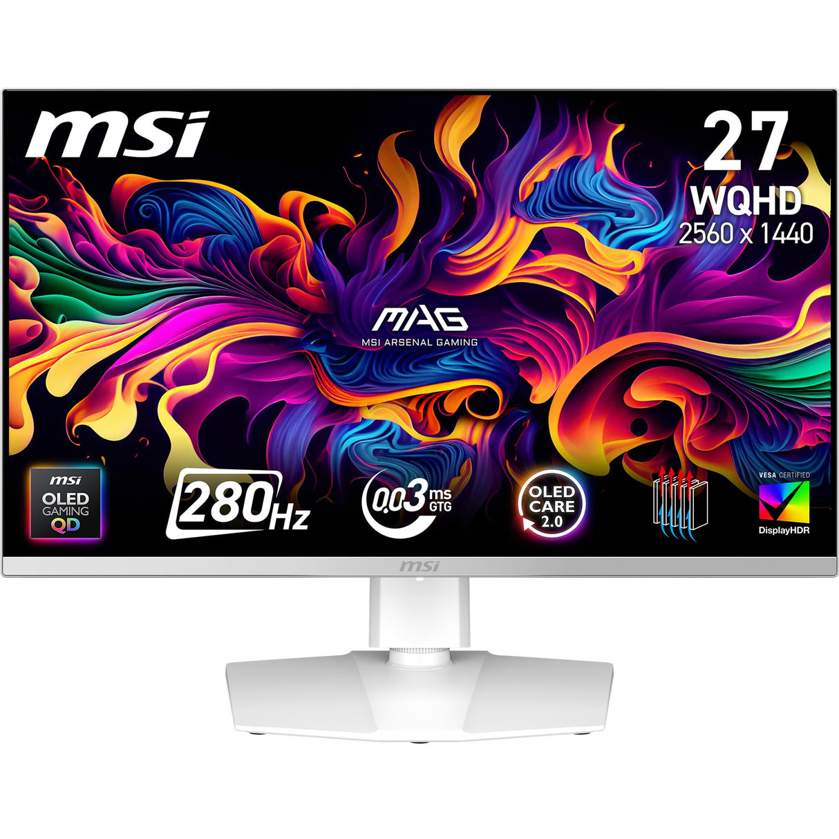 MSI mag 272QPW QD-OLED X28 27-Inch WQHD, Monitor Gaming, 2560x1440 Quantum Dot OLED Panel, 280Hz, 0.03ms, DisplayHDR True Black 400, HDMI 2.1, DP 1.4a, USB C 15WPD, Blanco