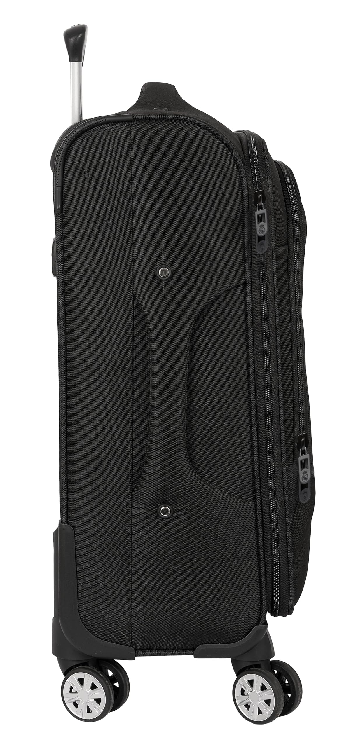 Real Madrid Premium - Trolley Cabina Blanda 20 Pulgadas, Maleta con Ruedas, Candado de Seguridad, Maleta Ligera, 35x20x51 cm, Color Negro