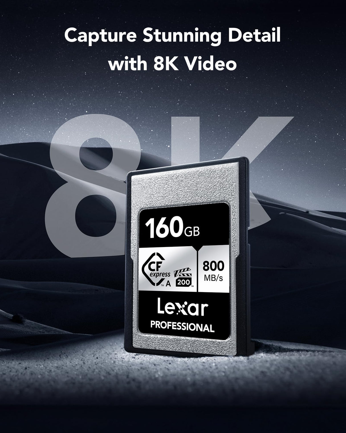 Lexar Professional SILVER Series 160 GB Tarjeta CFexpress tipo A, Tarjeta CFe Lectura de hasta 800 MB/s, VPG200, Tarjeta de Memoria Compatible con cámaras Sony Alpha y Sony FX (LCAEXSL160G-RNENG)