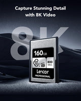 Lexar Professional SILVER Series 160 GB Tarjeta CFexpress tipo A, Tarjeta CFe Lectura de hasta 800 MB/s, VPG200, Tarjeta de Memoria Compatible con cámaras Sony Alpha y Sony FX (LCAEXSL160G-RNENG)