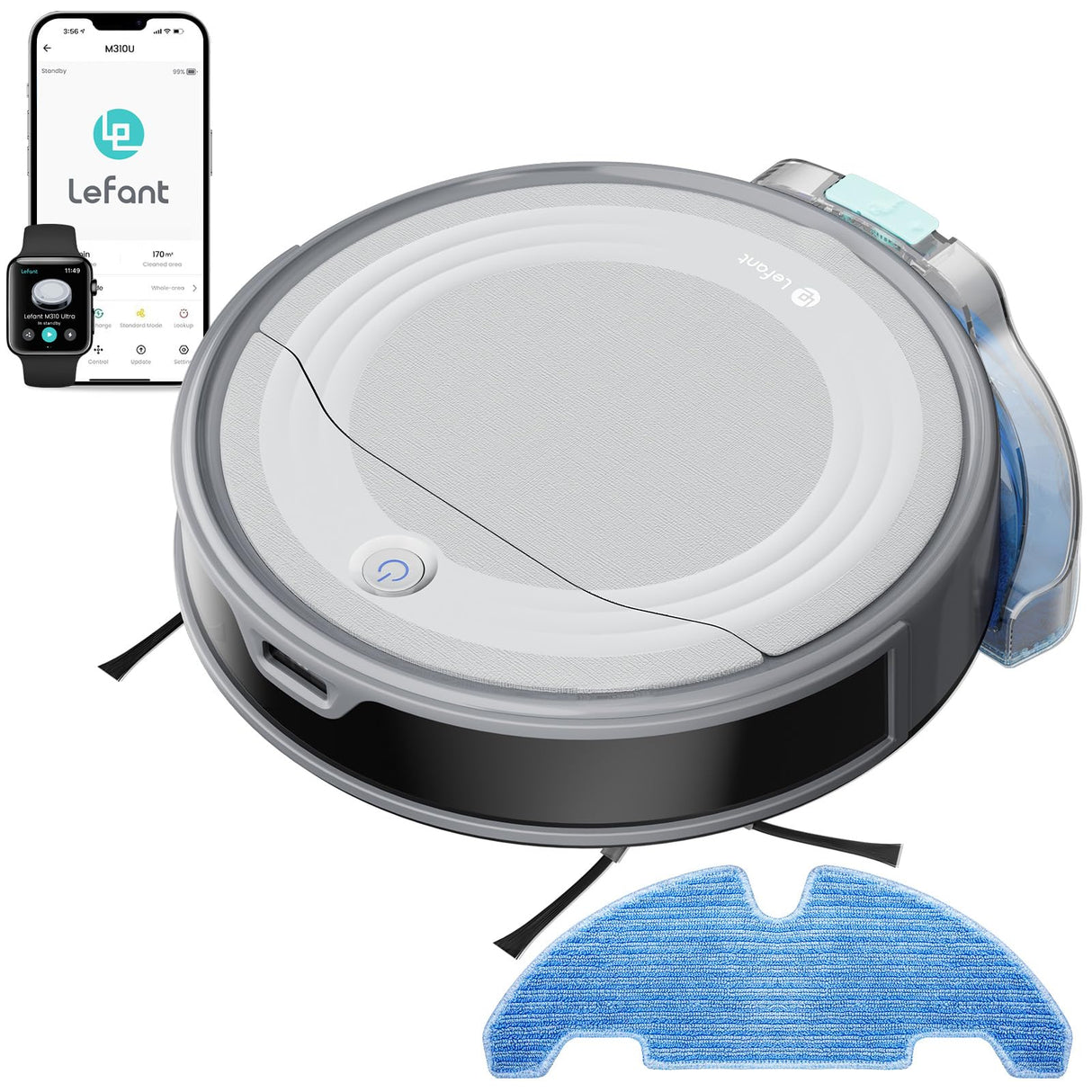 LEFANT M310 Ultra Robot Aspirador y Fregasuelos 3 en 1 con Succión de 6000Pa, 170min, Mapeo Láser ToF, Evasión de Obstáculos PSD de 190°, Reconocimiento de Alfombras, WiFi/App/Alexa, Gris