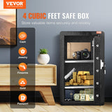 VEVOR Caja Fuerte de 113,27 L con Una Puerta, Cerradura con Llave, Contraseña y huella dactilar Bolsa Ignífuga, Estante para Llaves, Luz LED y 2 Divisores para Dinero, Documentos, Joyas, Negro