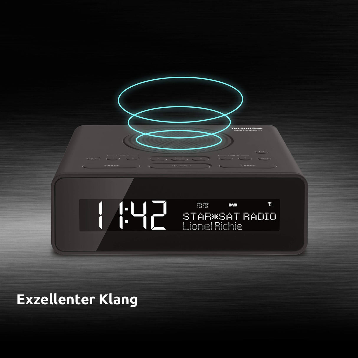 TechniSat DIGITRADIO 51 - DAB+ Radiodespertador, recepción de emisoras DAB y FM, reloj, despertador con alarma dual ajustable, pantalla atenuable y entrada para auriculares, negro