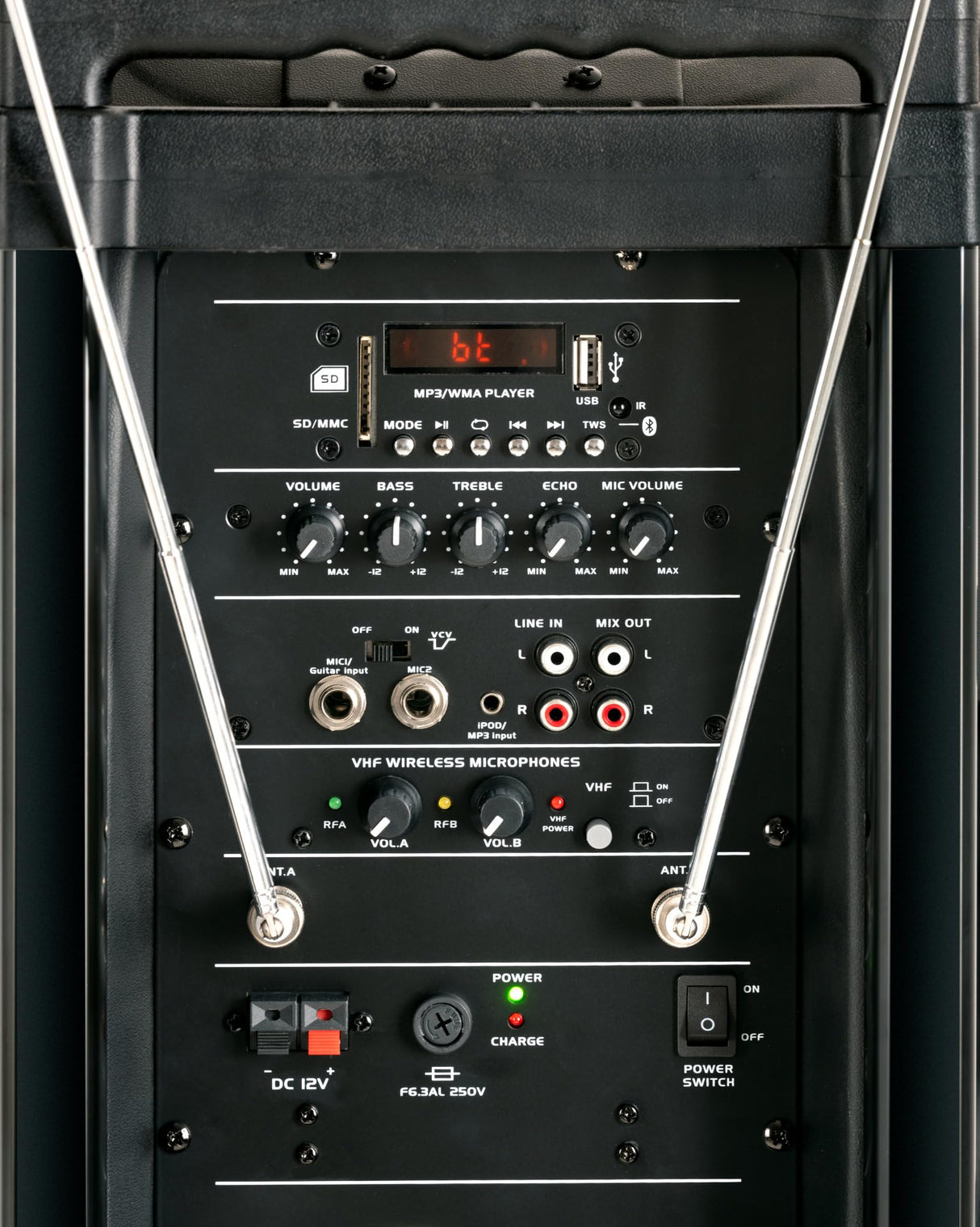 Pronomic PH12AW Caja Activa 12" con batería, 80W RMS, 5h autonomía, Bluetooth, MP3/SD/USB, Incluye micrófono inalámbrico, Headset, Mando y Trolley para Sistemas móviles.