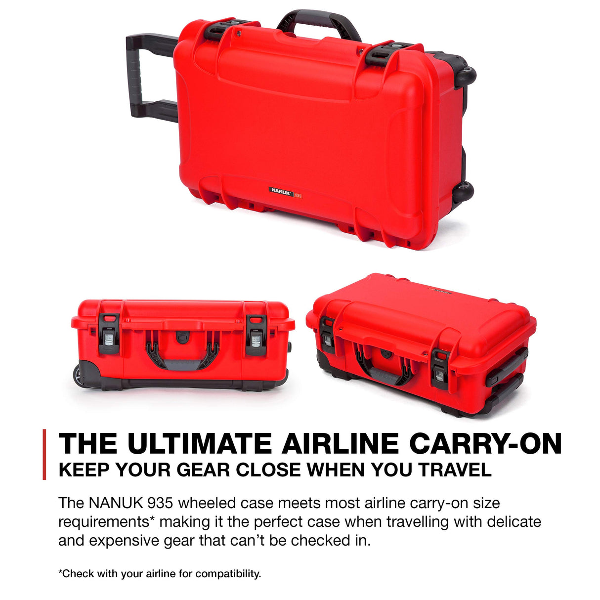 Nanuk Wheeled Series 935 NK-7 Maleta de protección Impermeable de Resina Ligera y Divisor Acolchado, Color Rojo