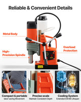 VEVOR 1350 W Taladro de Columna Magnético, Diámetro de Perforación de 50 mm, Potencia de 12500 N, Velocidad Ajustable de 0 a 800 RPM, con Vástago Weldon, para Superficies Metálicas, Industria