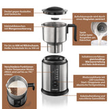 Cloer 7789 Espumador de leche eléctrico, para hasta 450 ml, espuma de leche fría o templada, chocolate caliente, diferentes modos seleccionables, 500 vatios, bobina espumante magnetica