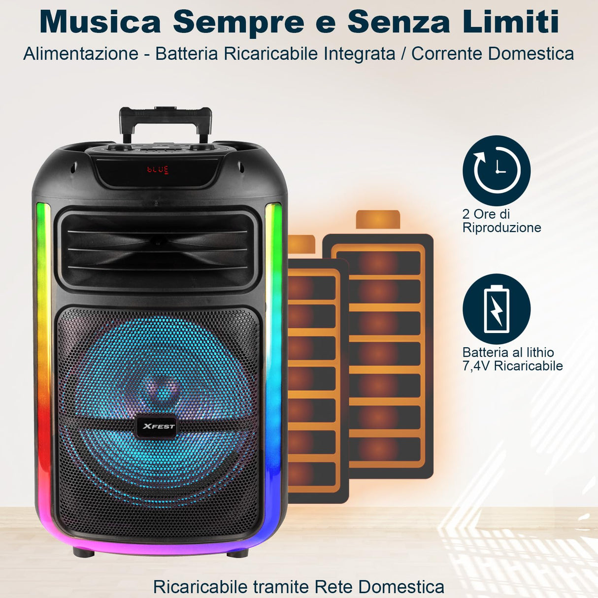 Trevi XFest XF 1400 KB - Altavoz inalámbrico de 100 W, altavoz portátil con micrófono con cable incluido, entradas USB, micro SD, entrada auxiliar y guitarra, función TWS, batería recargable integrada