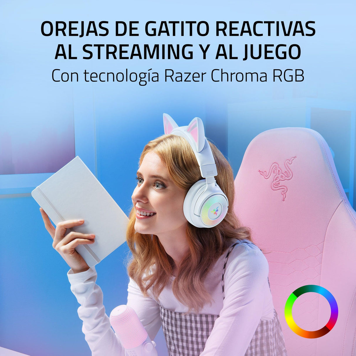 Razer Kraken Kitty V3 Pro - Auriculares inalámbricos RGB Kitty para Juegos - Orejas de Gato reactivas para Streaming - Diafragma 40mm - Hyperspeed Wireless y Bluetooth - THX Spatial Audio | Blanco