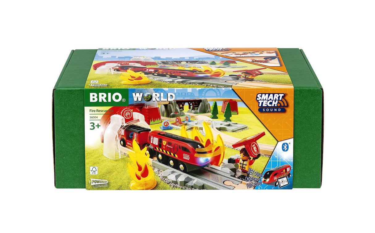 BRIO World – Set de Bomberos Smart Tech Sound 36004 | Set ferroviario a Pilas de 41 Piezas para niños a Partir de 3 años