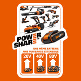 WORX Sierra sable Brushless 20V | PowerShare | WX516-1 batería 4Ah | Motor sin escobillas, patín pivotante ajustable, cambio de cuchilla sin herramientas