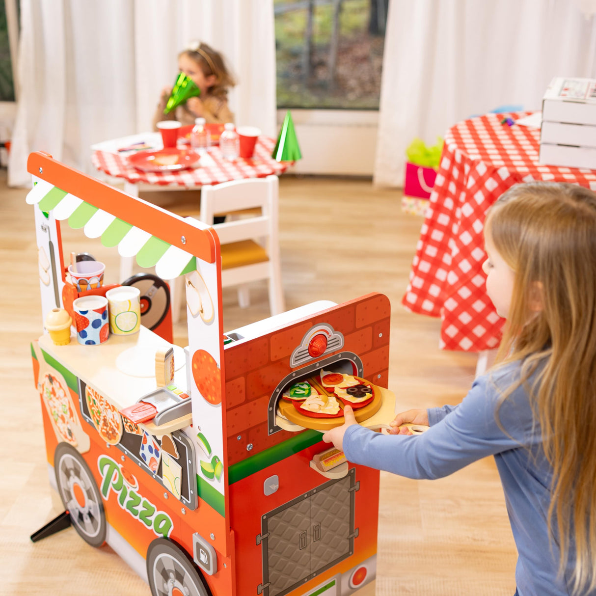 Melissa & Doug - Centro de Actividades con camioneta de Pizza de Madera, con Alimentos de Juguete, para niños y niñas de a Partir de 3 años