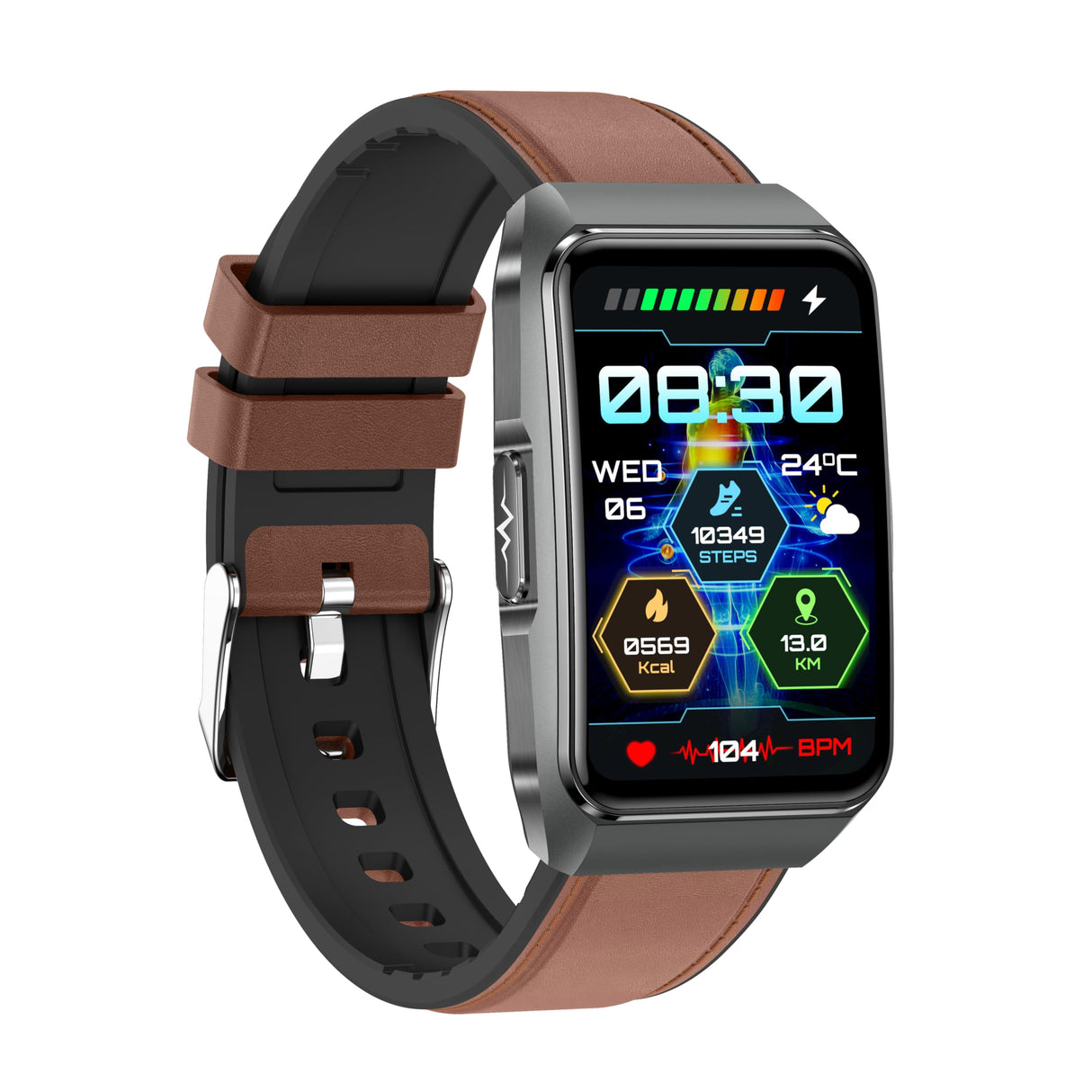 Knauermann Neo 2 Band ECG Health Watch con medición de la presión Arterial, SpO2, frecuencia cardíaca, análisis del sueño, función telefónica y Llamada de Emergencia, Pulsera de Cuero marrón