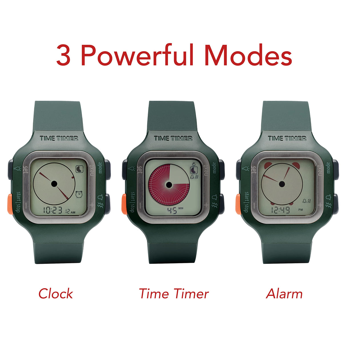 TIME TIMER Reloj — Temporizador de Cuenta Regresiva analógico y Digital Visual de 12 o 24h - para productividad, Aprendizaje, exámenes y Seguimiento de Ejercicios (Verde secuoya, Grande)