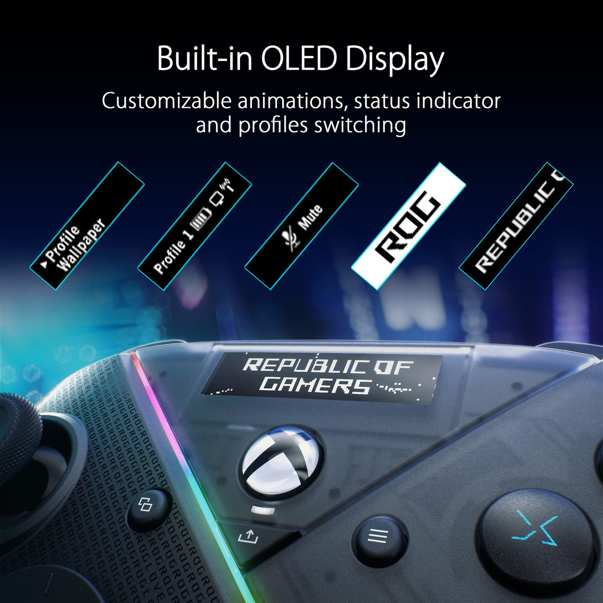 ASUS ROG Raikiri PRO - Mando con licencia oficial Xbox, pantalla OLED, conectividad triple, botones configurables, 4 botones traseros, joystick ajustable, ESS DAC, compatible con PC, Xbox y ROG Ally