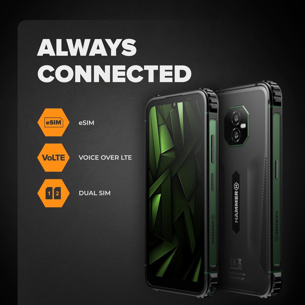 Hammer H Ranger 4G LTE, 6/128GB, Android 15, Dual-SIM, Bluetooth 5.2, NFC. 50 MPX, Omnivision, 5000 mAh, Powerbank, IP69