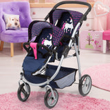 Bayer Design 26554Aa, Carrito Doble Para Muñecas, Cochecito Gemelar Juguet, Altura Regulable, Plegable, Diseño Único Rnio, Azul, Rosa, Color