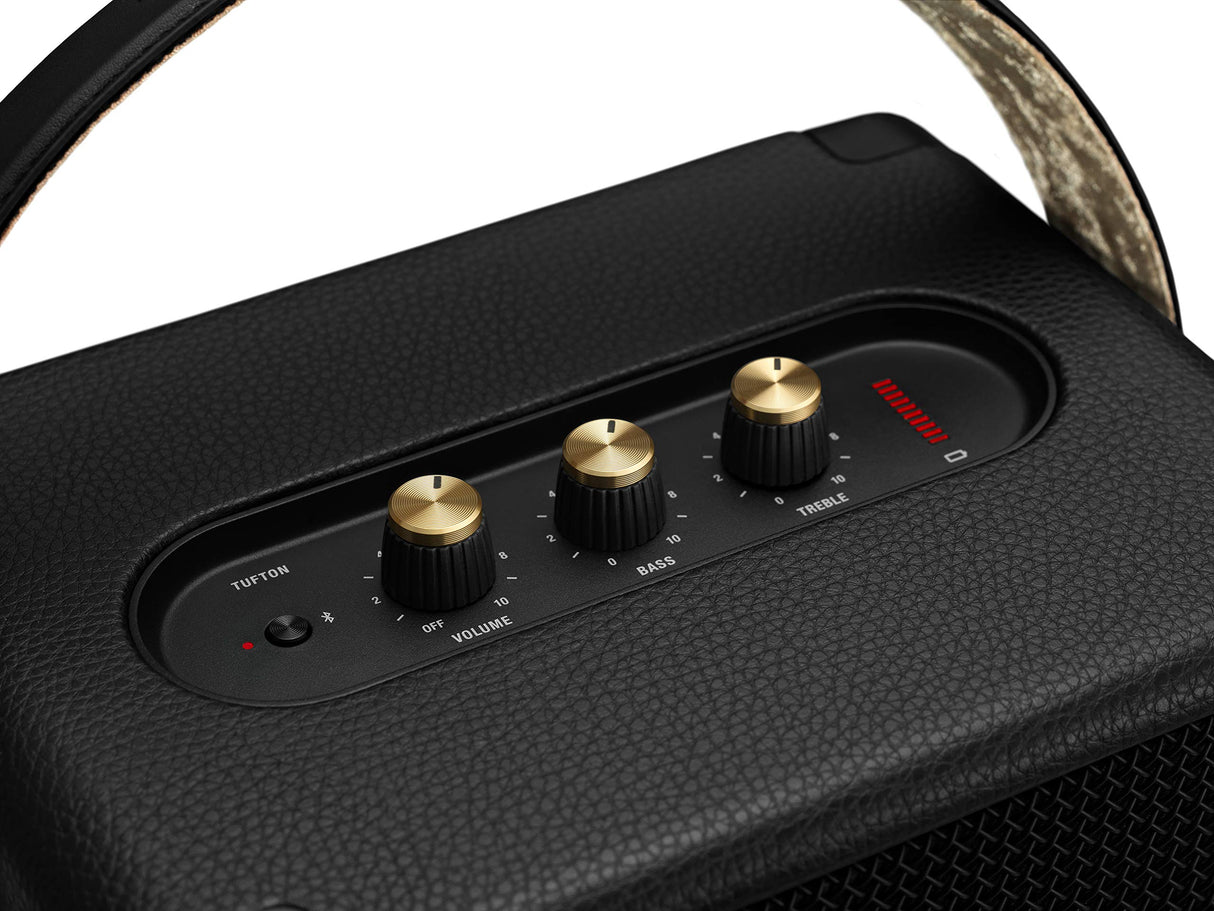 Marshall Tufton Altavoz portátil para fiestas con Bluetooth para exteriores, resistente al agua IPX2, negro y latón