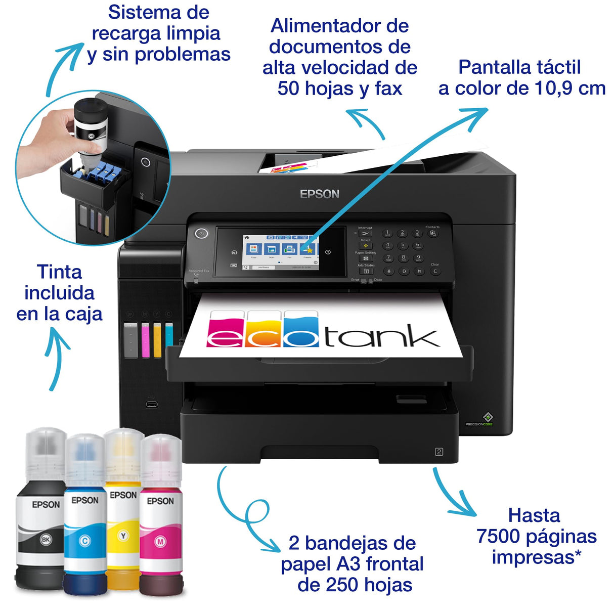 Impresora multifunción EcoTank ET-16655 A3+ con depósito de tinta, conexión Wi-Fi y fax